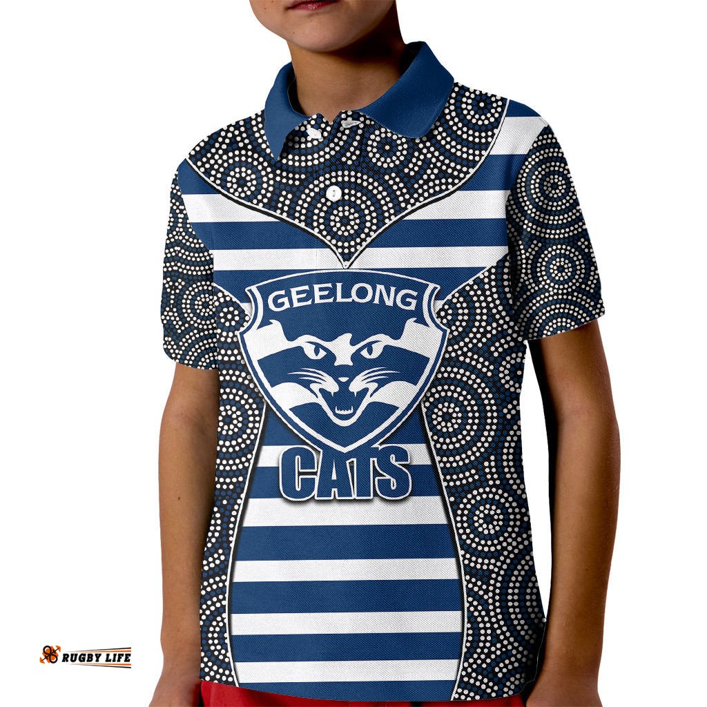 AFL - Cats Kid Polo Shirt Mix Dot Aboriginal