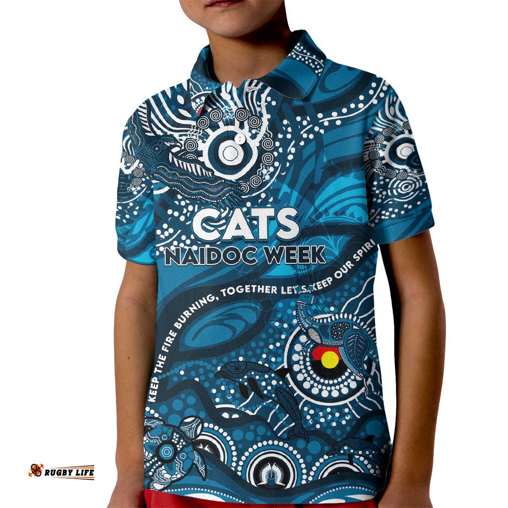 Custom NAIDOC Week 2024 Blues Kid Polo Shirt Aboriginal Animals Keep The Fire Burning
