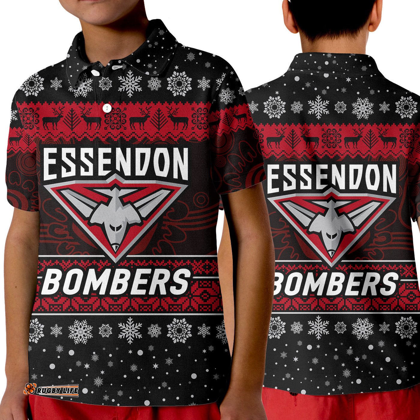 Essendon Bombers Polo Shirt KID Christmas Simple Style - Black