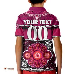 Custom Text And Number Maroons Rugby Kid Polo Shirt Aboriginal Queensland State of Origin