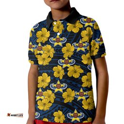 Custom Text And Number Cowboys Rugby Kid Polo Shirt Polynesian Style With Hibiscus