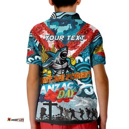 Personalised Sharks ANZAC Day Kid Polo Shirt Aboriginal Rising Sun