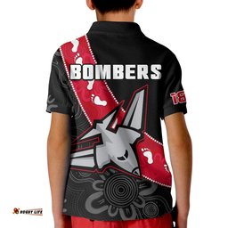 Essendon Football Polo Shirt KID Go Bombers 1872 Aboriginal Art
