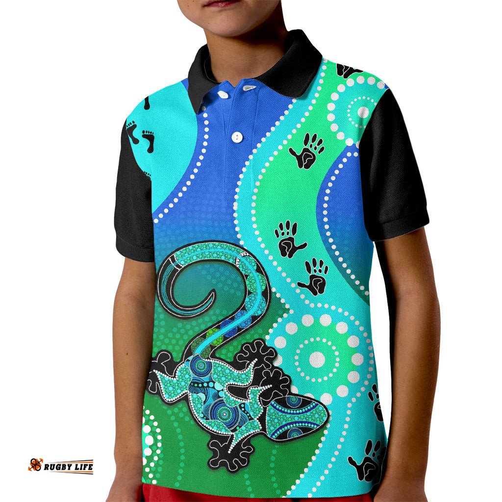 Personalised Australia Lizard Kid Polo Shirt Aboriginal Tribal Art Stylization