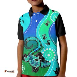 Personalised Australia Lizard Kid Polo Shirt Aboriginal Tribal Art Stylization