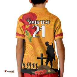 Australia Wallabies Rugby ANZAC Custom Kid Polo Shirt Gallipoli Soldier With Aboriginal Dots Art