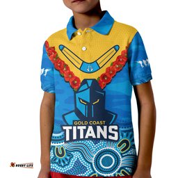 Custom Text And Number Titans ANZACPolo Shirt KID Camouflage Poppy Mix Aboriginal