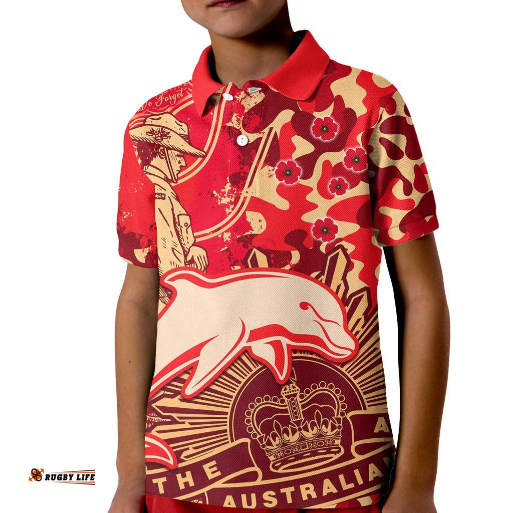 NRL ANZACDolphins Kid Polo Shirt Camouflage