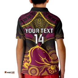 Personalised Brisbane Rugby Kid Polo Shirt Brisbane 1987 Aboriginal Mix Polynesian Pattern