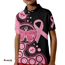 Australia Indigenous Kid Polo Shirt Breast Cancer Ribbon Butterfly Aboriginal Arts