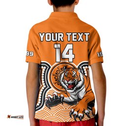 Custom Text And Number Wests Tigers Rugby Polo Shirt KID Indigenous Artsy