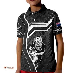 New Zealand Aotearoa Rugby Kid Polo Shirt Black Fern Maori Tribal Sporty Style