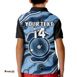 Custom Text And Number Sydney Football Polo Shirt KID Aboriginal Go Sky Blues Art