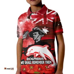 Custom Personalised ANZAC Dolphins Rugby Kid Polo Shirt We Shall Remember