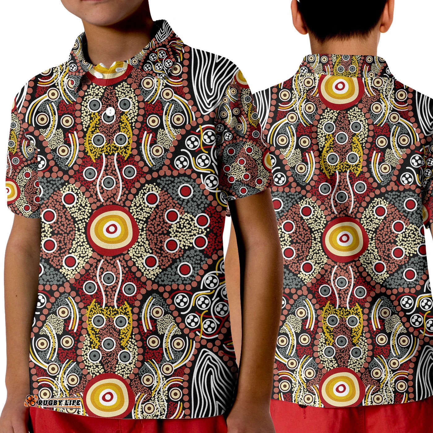Aboriginal Art Dot Vibes Polo Shirt KID Indigenous - NO.1
