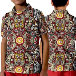 Aboriginal Art Dot Vibes Polo Shirt KID Indigenous - NO.1