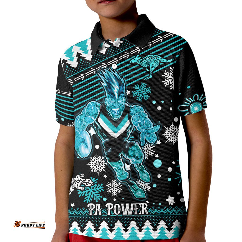 Custom Port Adelaide Power Football Kid Polo Shirt Port Adelaide Power Football Christmas Vibe-