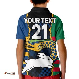 Custom Text And Number NRL Combine Rabbitohs and Eels Kid Polo Shirt
