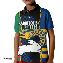 Custom Text And Number NRL Combine Rabbitohs and Eels Kid Polo Shirt