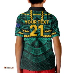 Custom Wallabies Rugby Kid Polo Shirt Polynesian and Aboriginal Special Green Version