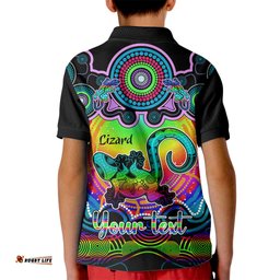 Personalised Australia Leo Lizard Zodiac Kid Polo Shirt Auz Astrology Aboriginal - Rainbow