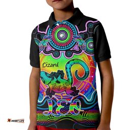 Personalised Australia Leo Lizard Zodiac Kid Polo Shirt Auz Astrology Aboriginal - Rainbow