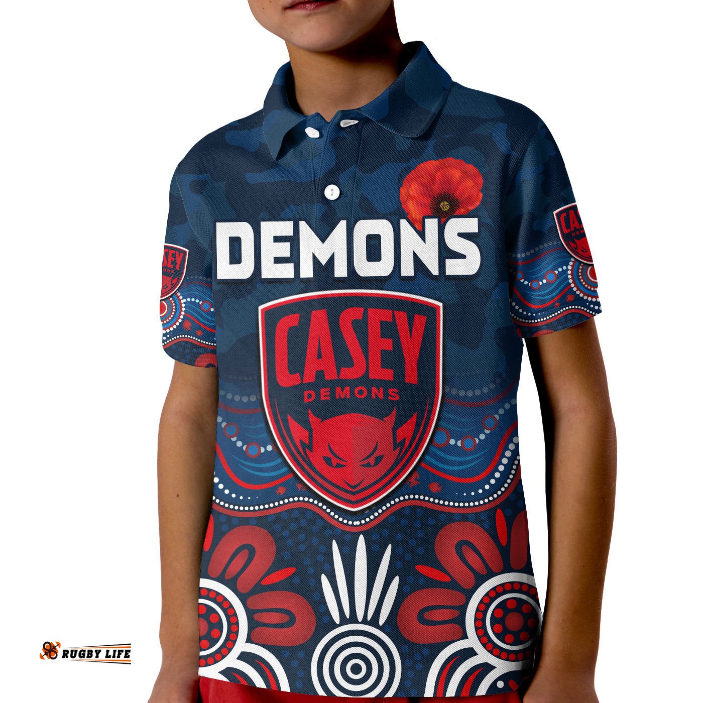 Demons AnzacPolo Shirt KID Casey Football Aboriginal Poppy