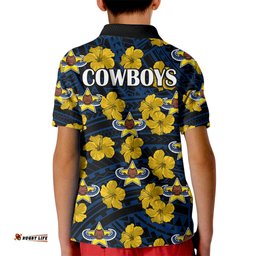 Cowboys Rugby Kid Polo Shirt Polynesian Style With Hibiscus