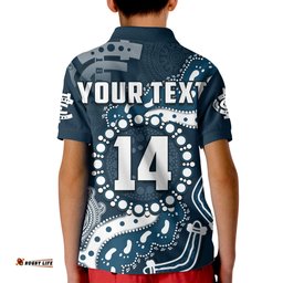 Custom Text And Number Carlton Football Polo Shirt KID Blues 1864 Boomerang Indigenous Artsy