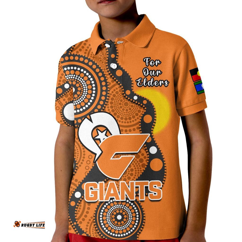 Custom Text And Number GWS Giants Football NAIDOCPolo Shirt KID Indigenous For Our Elders