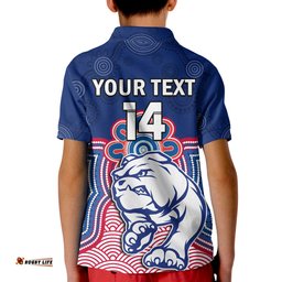 Custom Text And Number Bulldogs Football Polo Shirt KID Western Doggies Aboriginal Art
