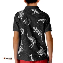 Aboriginal Art Polo Shirt KID Animals Australia Version Black