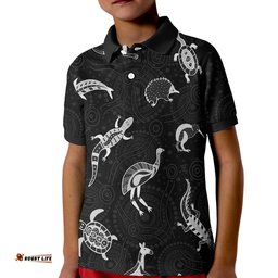Aboriginal Art Polo Shirt KID Animals Australia Version Black