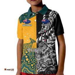 Custom New Zealand And Australia Rugby Kid Polo Shirt Wallabies Kiwi Silver FernWorld Cup