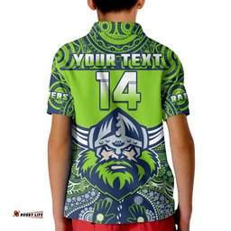 Custom Text And Number Raiders Rugby Polo Shirt KID Aboriginal Pattern
