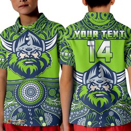 Custom Text And Number Raiders Rugby Polo Shirt KID Aboriginal Pattern