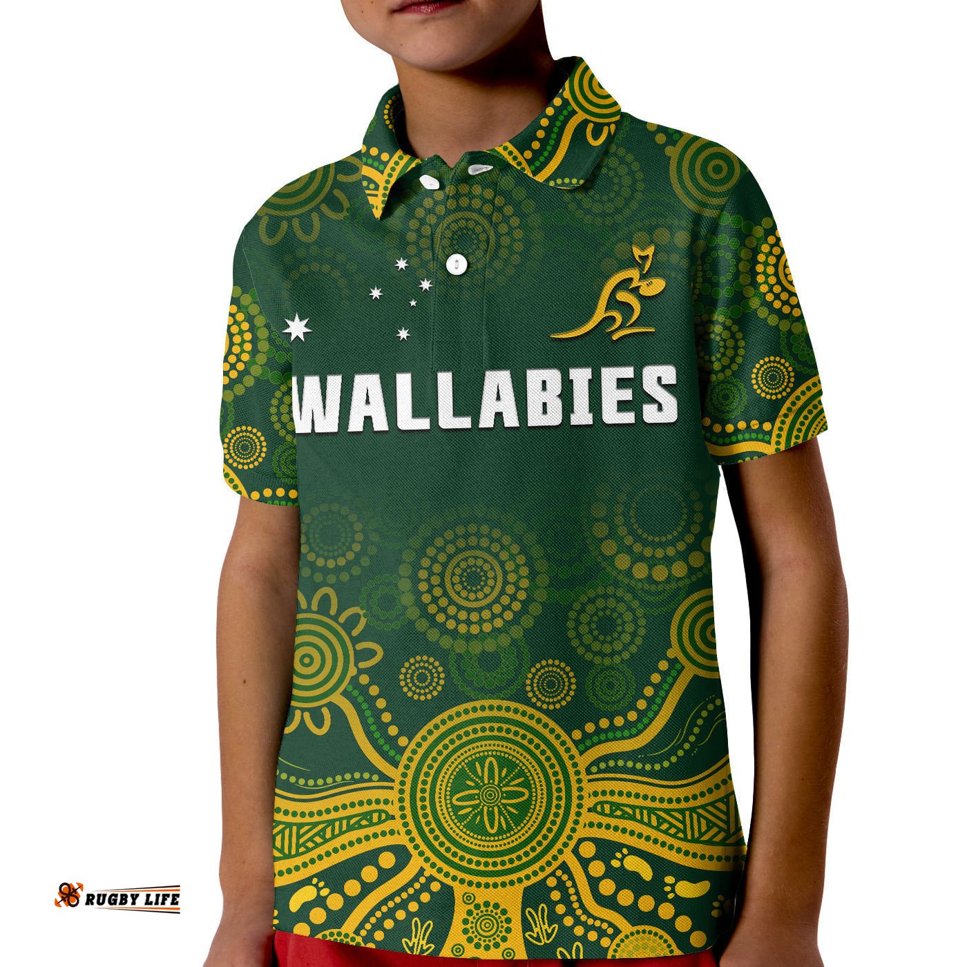 AustraliaRugby Polo Shirt KID Wallabies Aboriginal Style