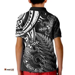 New Zealand Lizard Kid Polo Shirt Silver Fern Aotearoa Maori