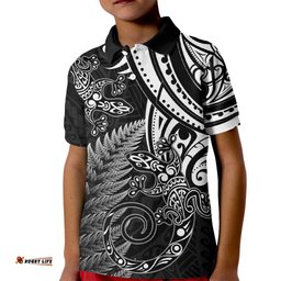 New Zealand Lizard Kid Polo Shirt Silver Fern Aotearoa Maori