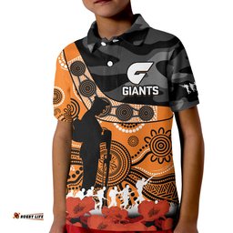 Giants Football ANZACPolo Shirt KID GWS Aboriginal Mix Poppy Camouflage