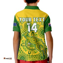 Custom Text And Number Australia Soccer Polo Shirt KID Socceroos Kangaroo Aussie Indigenous National Color