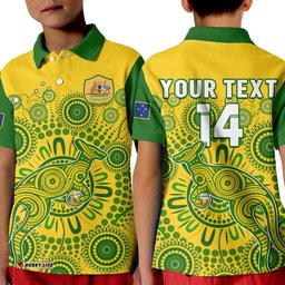 Custom Text And Number Australia Soccer Polo Shirt KID Socceroos Kangaroo Aussie Indigenous National Color