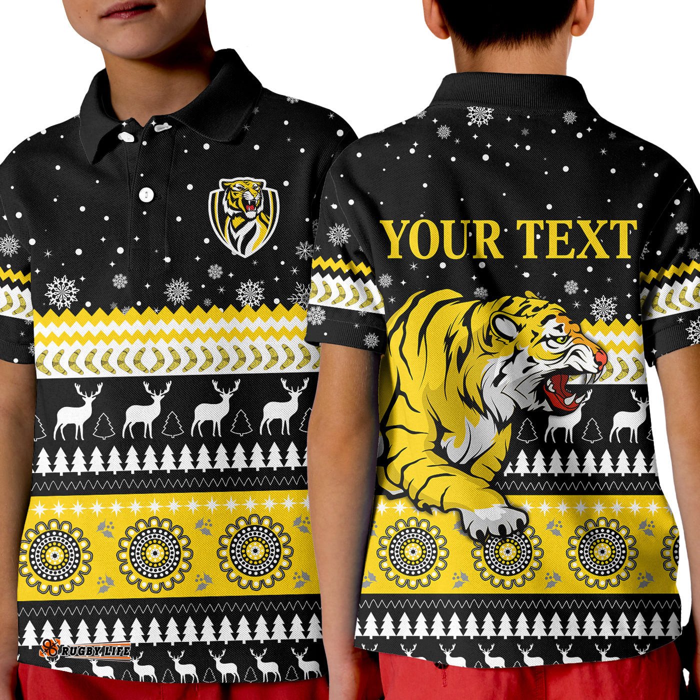 Custom Personalised Tigers Christmas Polo Shirt KID Indigenous Richmond Football