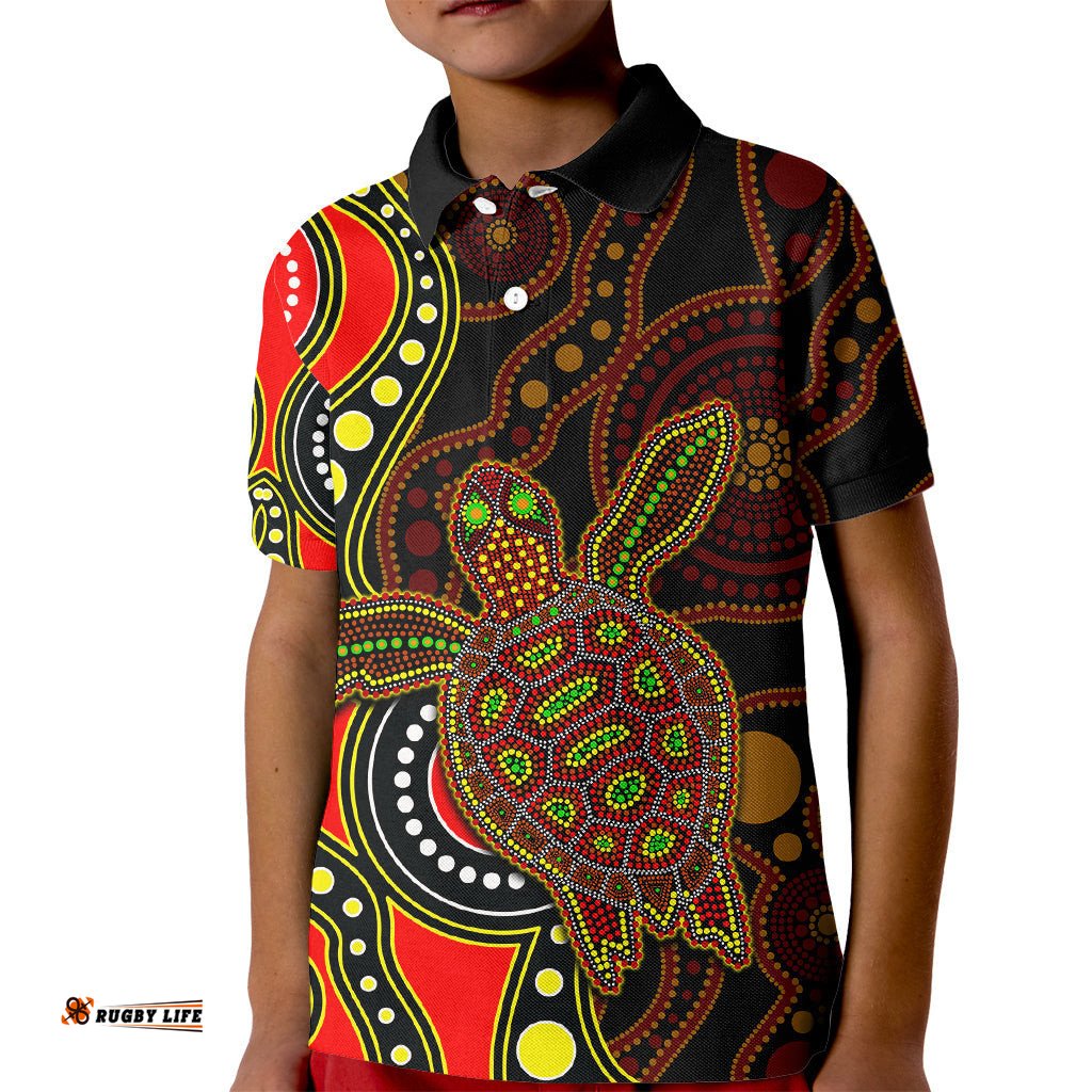 Aboriginal Turtle Kid Polo Shirt Red Style
