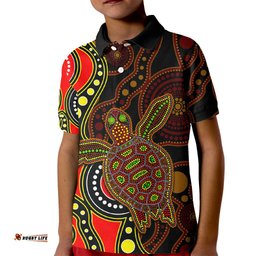 Aboriginal Turtle Kid Polo Shirt Red Style