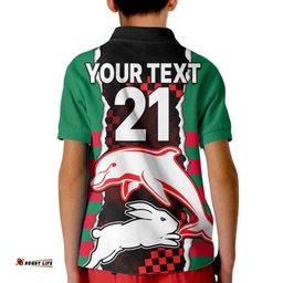 Custom Text And Number NRL Combine Rabbitohs and Dolphins Kid Polo Shirt