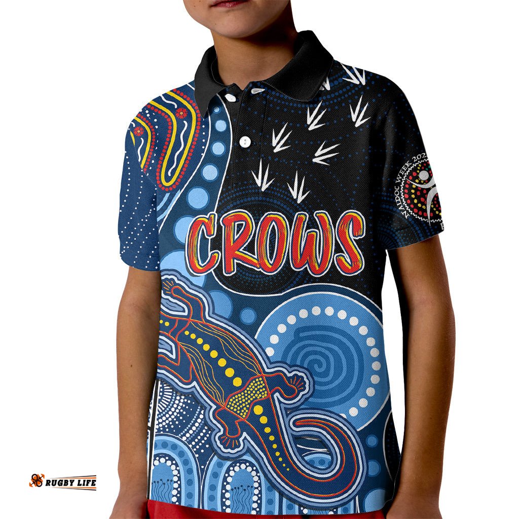 Personalised NAIDOC WeekAFL Crows Kid Polo Shirt Aboriginal Dot Art Lizard Mix Boomerang