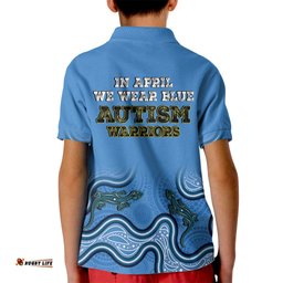 Australia Autism Awareness Kid Polo Shirt In April We Wear Blue Aboriginal Lizard