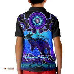 Personalised Australia Aries Kangaroo Zodiac Kid Polo Shirt Auz Astrology Aboriginal - Blue