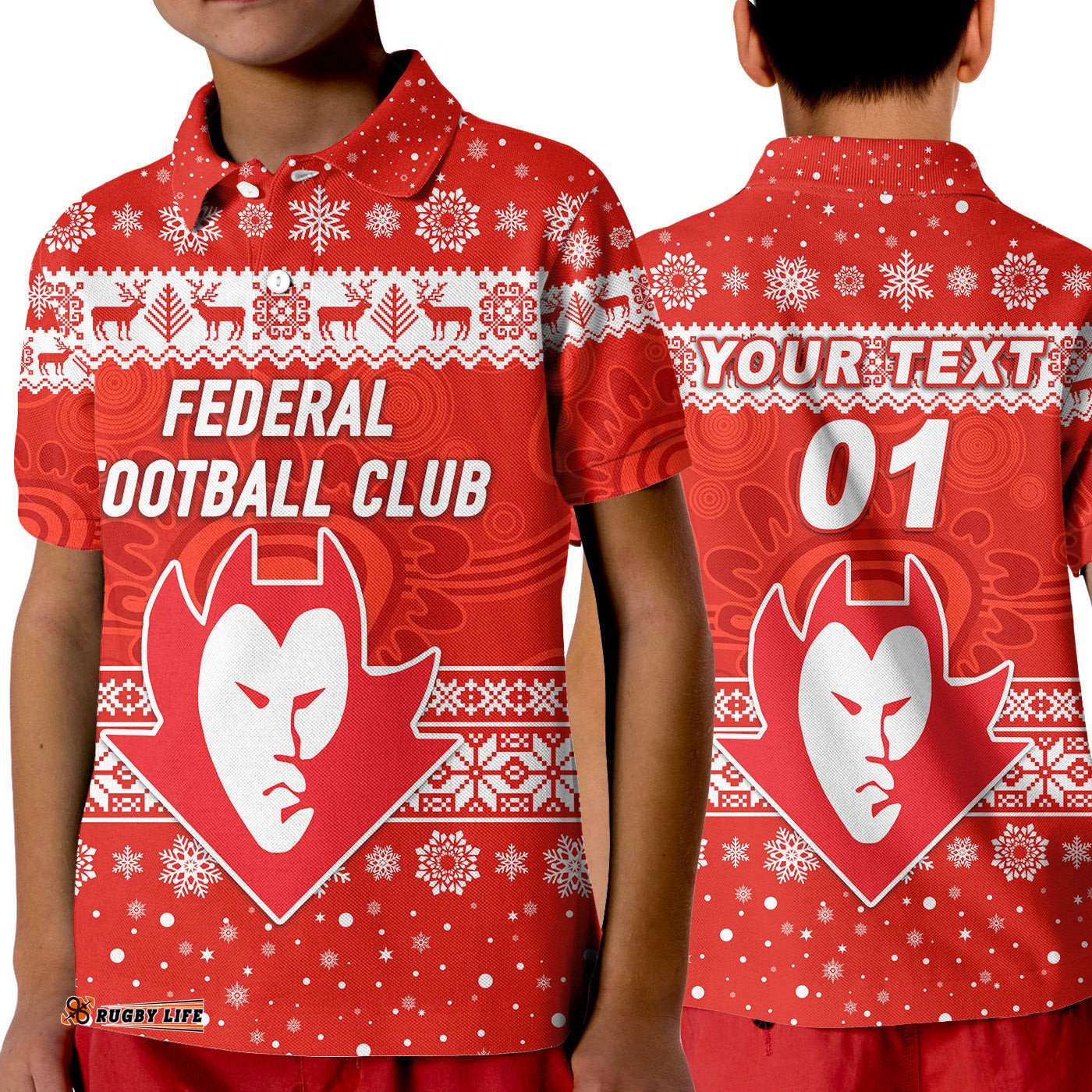 Custom Personalised Federal Football Club Polo Shirt KID Christmas Simple Style - Red